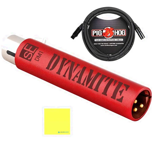 Liquid Audio sE Electronics DM1 Dynamite Ultra-slim Active Inline Preamp Bundle w/ Pig Hog PHM10 8mm Mic Cable and Liquid Audio Polishing Cloth