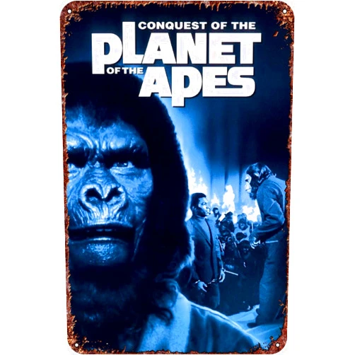 RUAJIL Conquest of the Planet of the Apes Vintage metal tin logo decoration poster wall, bar, restaurant, caf é, club plaque, manhole wall, 8x12 inches