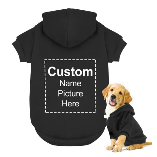 Angirlish Custom Dog Hoodie, Personalized Photo/Text Dog Clothes, Soft & Warm Puppy Sweatshirt Hooded with Harness Hole, Pet Pullover Hoodie for Small Medium Dogs Girl/Boy Cats/Kitten（Black, L）