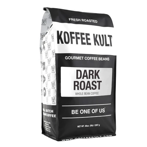 Koffee Kult Dark Roast Whole Bean Coffee 100% Arabica Coffee Beans Gourmet Artisan Blend with Chocolate & Cinnamon Notes 80oz Resealable Bag
