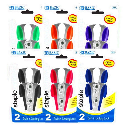 BAZIC PRODUCTS BAZIC Claw Style Staples Remover Safety Lock 2 Count, Colors May Vary (1 Pack)