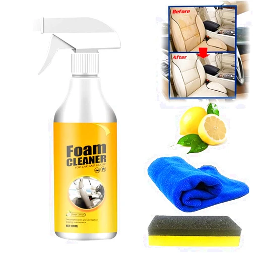 Flechazcho Foam Cleaner, Car Foam Cleaner, 2023 Foam Car Cleaner, Multifunctional Car Foam Cleaner Powerful Stain Removal Kit for Car and Household Kitchen Lemon Flavor (120ml)