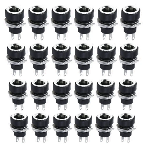 Antrader 24pcs 5.5mm x 2.1mm 2 Pin DC Power Female Panel Mount Jack Socket Connector
