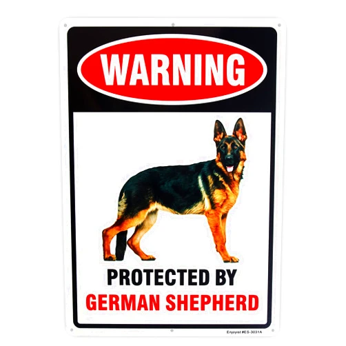 Enjoyist Protected by German Shepherd Sign，Beware of Dog Sign, 14