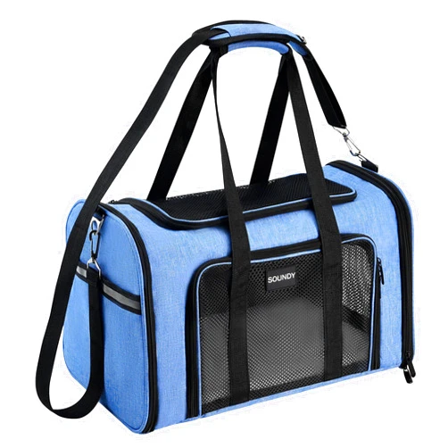 Soundy Large Cat Carrier Dog Carrier Pet Carrier Under 25 Lbs, Large Cats Small to Medium Dogs Portable Soft Sided Folding Travel Pet Carrier, Cat Carrier for 2 Cats Car Travel Carrier(Large, Blue)