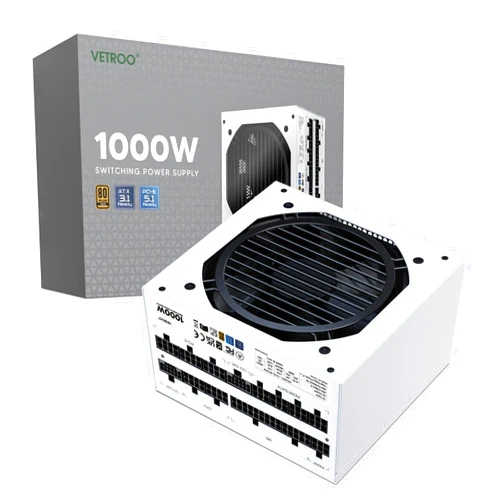 Vetroo 1000W White Power Supply ATX 3.1 Ready Dual PCIe 5.1, 80 Plus Gold Full Modular, Eco Mode with 120mm FDB Fan, Compact Size, 10 Year Warranty for Gaming PC