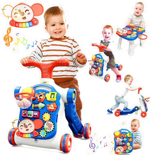 QDRAGON 5 in 1 Push Walkers for Baby Boys, Toddler Learning to Walk, Sit to Stand Walker, Early Learning Push Toy for Infant 12+ Months, Navy Blue