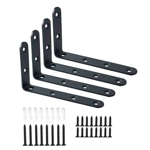 WINKER Corner Brace 4 Pcs Shelf Bracket Heavy Duty Black Steel L Corner Brace, Decorative Joint Angle Bracket for Shelf 5 InchX3 Inch Shelves Wall Hanging Bracket with Screws (125X75mm(5 InchX3 Inch)(4PCS)