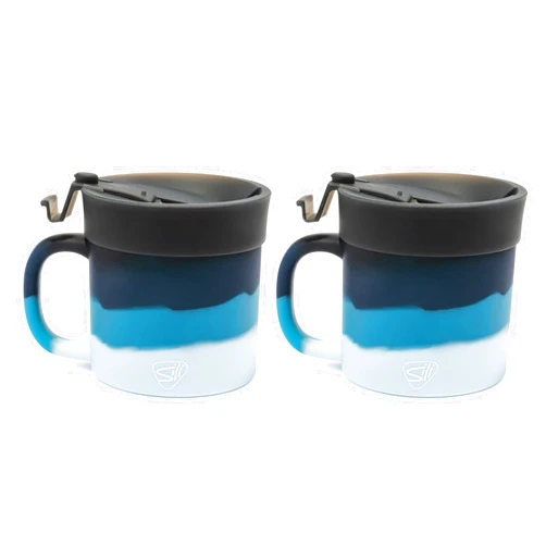 Silipint: Coffee Mug 16oz: 2 Pack - Moon Beam - Silicone Handled Unbreakable Cups w/No-Leak Lids, Hot/Cold, Dishwasher-Microwave-Freezer-Oven Safe