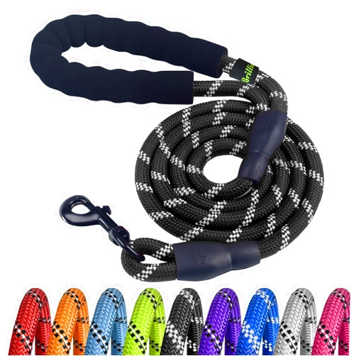 Brilliant Paw Strong Rope Dog Leash 5Ft, Durable Nylon Dog Leash, Dog Lead, with Highly Reflective Thread and Comfortable Soft Padded Handle, Heavy Duty Dog Leash for Medium, Large Dog, Black…
