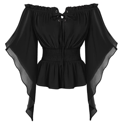 Scarlet Darkness Women Renaissance Shirt Off Shoulder Bell Sleeve Smocked Waist Tops Blouse
