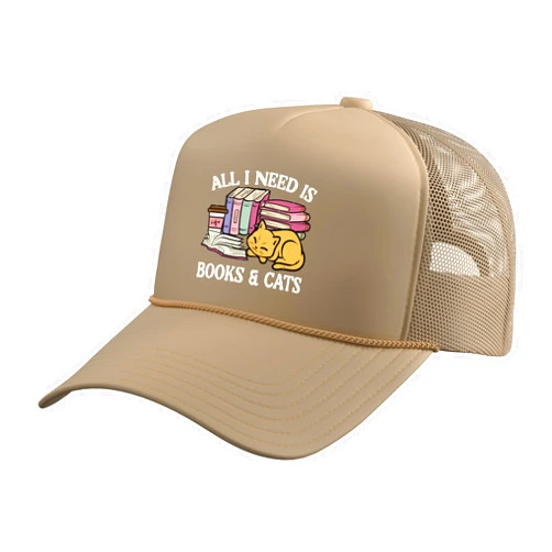 Reading Book Lover Bookworm Librarian Gift All I Need is Books and Cat Read Reading Librarian Women Men Trucker Hat with Adjustable Mesh Back