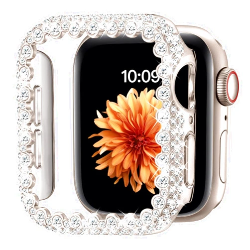 HEARTBOOM Bling Bumper Case Compatible with Apple Watch Series 3 38mm,Diamond Protective Face Cover for Women,Hard PC Frame for iWatch 38mm Starlight
