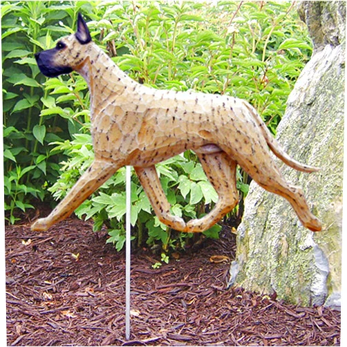 Michael Park Woodcarver Great Dane Outdoor Garden Sign Hand Painted Figure Brindle