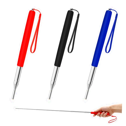 Alcoon 3 Pack Telescopic Teachers Pointer Retractable Handheld Presenter Extendable Classroom Whiteboard Pointer with Lanyard for Teachers, Coach, Presenter, Extends to 39 Inch (Black, Red, Blue)