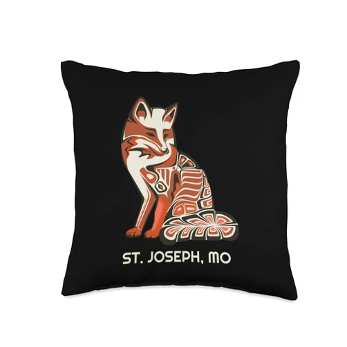 Proud Missourians Fox Lovers Red Tribal Fox St. Joseph Native American Artwork Throw Pillow, 16x16, Multicolor