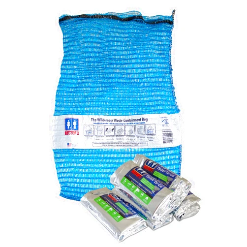RESTOP™ 2 Wilderness Kit - 5 Quantity Individually Packaged Portable Toilet Leak Proof Waste Bags Inside of 1 Mesh Tote - Waste Bags Are For Solid (Poop) and Liquid (Pee)
