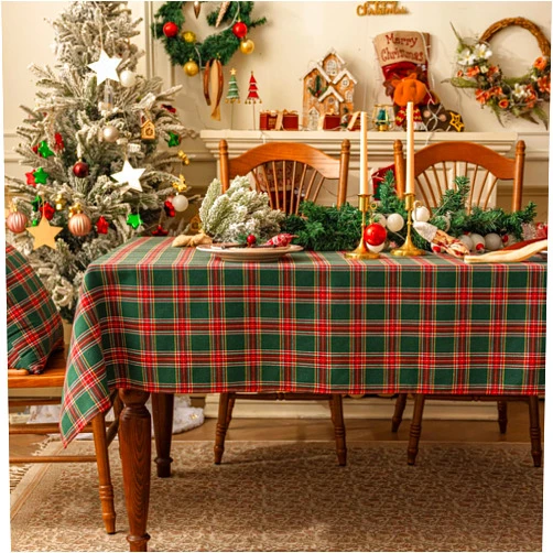 Softalker Christmas Checkered Tartan Square Tablecloth - Green Buffalo Plaid Xmas Table Cloths, Stain Resistant Washable Table Cover for Dining/Parties/Holiday Decor, 54 x 54 Inch