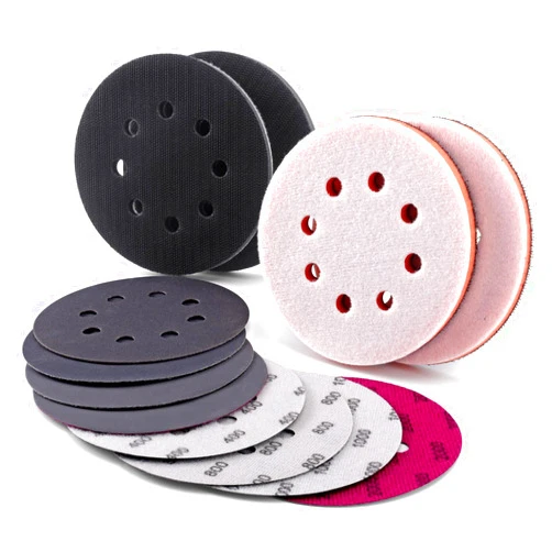 POLIWELL 5 inch Orbital Sander Soft Foam Backing Pad, Soft Density Interface Pad with 8 Hole 4Pcs, Foam Sanding Pads Hook and Loop for Orbital Sander Include 8Pcs 5 Inch Sanding Discs.