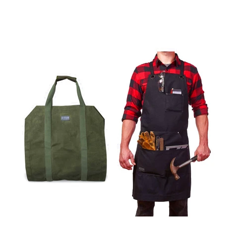 Hudson Durable Goods Bundle - Heavy Duty Waxed Canvas Shop Apron and Firewood Carrier Bag Bundle