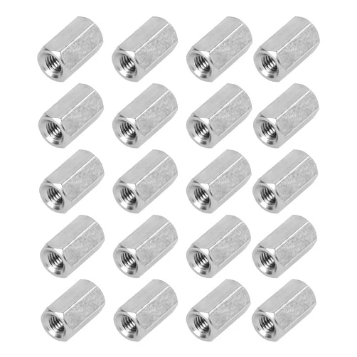 TOPPROS M4 X 0.7 -Pitch 12mm Length Hex Width 7mm Metric Hex Coupling Nut 304 Stainless Steel Rod Coupling Nuts（ Pack of 20）