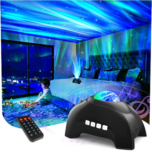 AIRIVO Northern Lights Aurora Projector, Star Projector Music Speaker, White Noise Night Light Galaxy Projector for Kids Adults, for Home Decor Bedroom/Ceiling/Party (Black)