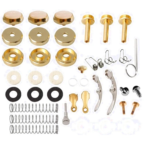 TUOREN Trumpet Valve Repair Kit with Finger Buttons Connecting Rods Valve Caps Piston Guides Spring Felt Washer Water Key Spit Valve Assembly Set of 39Pcs, GOLD