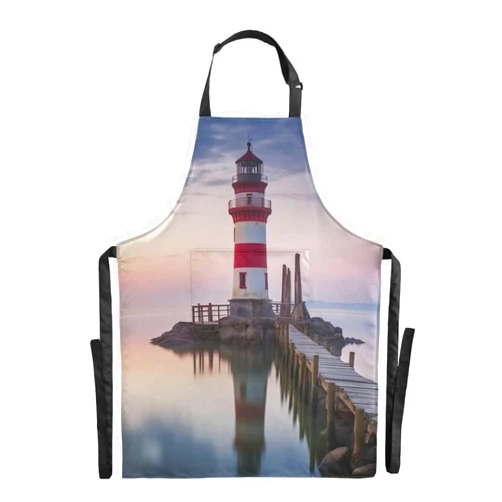 FRCSDIY Lakeside Lighthouse Adjustable Bib Apron,Waterdrop Resistant with 2 Pockets Kitchen Aprons for Cooking Baking