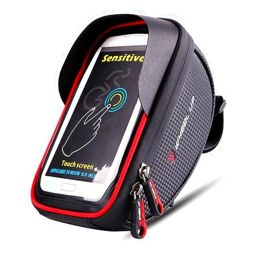 MOOZO Bike Handlebar Bag, Bicycle Phone Mount, Waterproof Cycling Frame Bags Top Tube Pouch Pannier Bike Phone Holder Stand for iPhone 16 15 14 13 12 11 Pro Max XS XR X 8 Plus Samsung Smartphone Below 6.5''