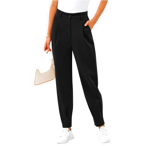 CFLONGE Women's Summer High Waisted Pants for Women 2024 Casual Ankle Length Pant for Work Office Trouser Slacks with Pockets