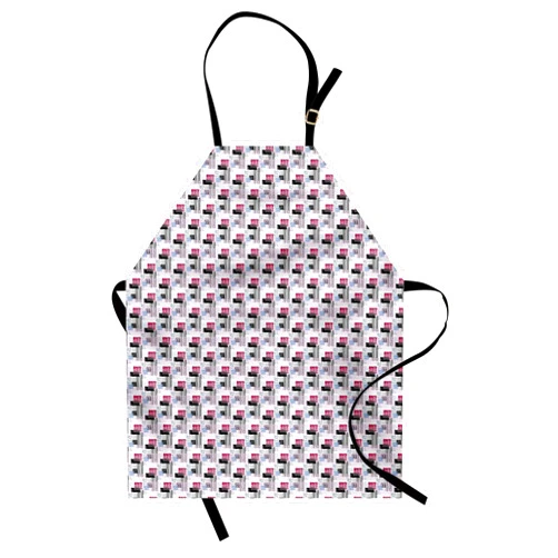 Ambesonne 1990s Apron, Repeating Memphis Style Composition Abstract Geometric Composition, Small Apron Bib with Adjustable Ties for Baking Painting, Small Size, Pink Ruby