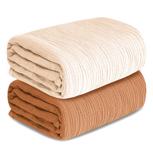 GUNTAIL Muslin Swaddle Blankets for Newborn, 2 Pack Breathable Soft Receiving Blanket, Large 41 x 41 inches Swaddle Wrap Burping Clothes, Essentials Infant Shower Items. (Beige & Coffee)