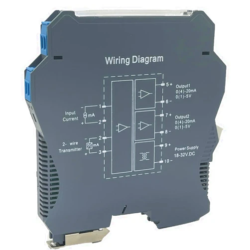 Lelukee Analog Signal Isolator Transmitter,Single Channel Dual Output,DC Galvanic Separation Analog Signal Splitter Current Voltage Transmitter DIN Rail Mount (4-20ma 2 in 2 Out)