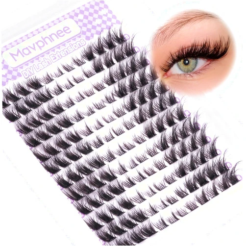 Mavphnee Lash Clusters Fluffy Cluster Eyelash Extensions 144 Pcs Fox Eye Lashes Left & Right Individual Lashes Wispy DIY Lash Extension Natural Cluster Lashes Pack