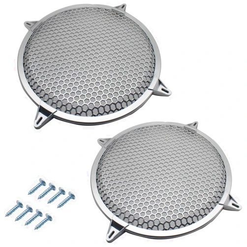 OZXNO 2 Pcs 12 Inch Speaker Grills Subwoofer Grill Waffle Grill Guard Protector Covers with Mounting Screws ABS Mesh Round Subwoofer Speaker Cover (Silver)