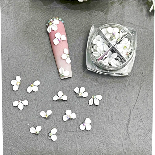 HaFLoNa Set 50Pcs White 3D Flowers for Nails, Apricot Handmade 3D Acrylic Flowers for Nails, Flower Nail Charms Rhinestones Gems by Acrylic Powder Design Nail Art Women Girls (Apricot Tiny White - 50Pcs)
