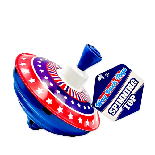 Continuum Games Way Back Toys Spinning Top, Novelty Easy to Spin Toy with Hand Spinner Gyro, Colorful Red White and Blue Pattern, Retro Spinning Toy for Ages 3 and up