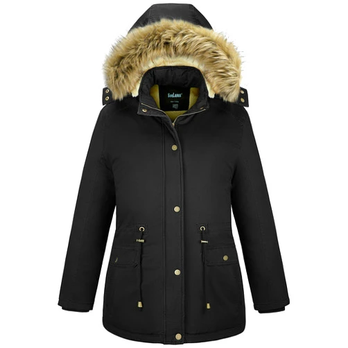 Soularge Women's Winter Plus Size Sherpa Lined Coats with Detachable Hood