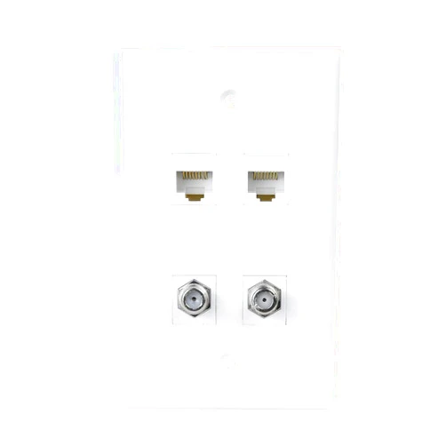 ESYLink BUPLDET 2 Ethernet 2 Coax Wall Plate - Double Cat6 Ethernet Jacks and Dual Coaxial Cable TV F-Type Faceplate - White