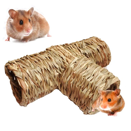 Hamiledyi Hamster Grass Tunnel Toy Nature's Hideaway Straw House with Open Entrance Guinea Pig Tunnel and Tube Home for Hamsters Rats Ferrets Guinea Pigs Chinchillas Hedgehogs and Birds