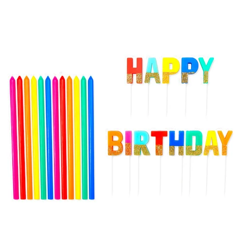 American Greetings Birthday Candles, Multicolored Long Thin & Happy Birthday Text on Toothpicks (25-Count)