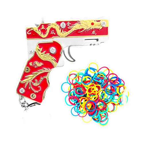 Generic Rubber Band Gun Toy Mini Red Golden Dragon Keychain: Fun and Creative Outdoor Party Accessory with Colored Rubber Bands