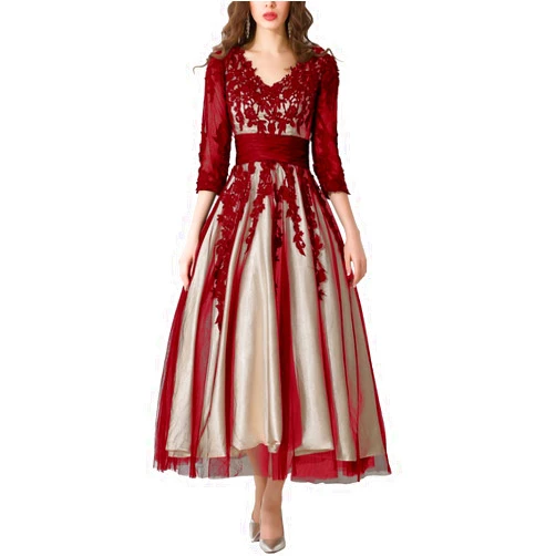 YIRENWANSHA Women's Party Dress Manual D Empire Waist Tea Length Work Gown Yw38