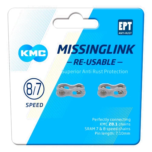 KMC Unisex's 7/8 Speed EPT MissingLink Joining Link, Dark Silver, 7.1mm (2 Pairs)