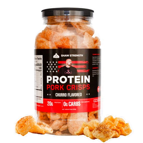 Ol' Uncle Porkers Shaw Strength Protein Pork Rinds (Churro, 8oz); Developed for World’s Strongest Man Brian Shaw, Keto-Friendly, High Protein, No Carb, All-Natural Crisps Fried in Coconut Oil
