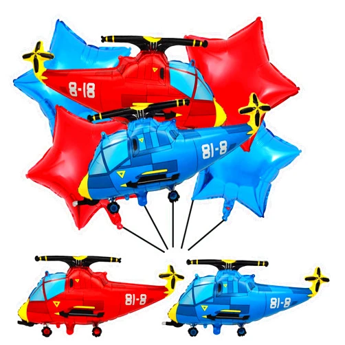 LYK 8PCS Blue Red Helicopter Shaped Foil Balloons Airplane Themed Foil Mylar Balloons for Airplane Themed Party Birthday Decoration Supplies