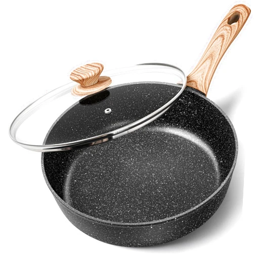 MICHELANGELO Deep Frying Pan with Lid, 5 Qt Saute Pan with Lid, 11 Inch Nonstick Skillet PFOA Free, Granite Induction Pan, Compatible with All Cooktops
