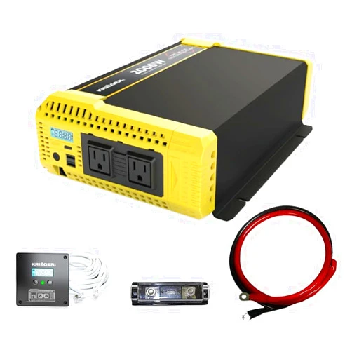 K KRIËGER Krieger 2000 Watt 12V Pure Sine Power Inverter Dual USB & AC Outlets, Automotive Portable Power for Power Tools, Camping and Car Accessories. ETL Approved Under UL STD 458.