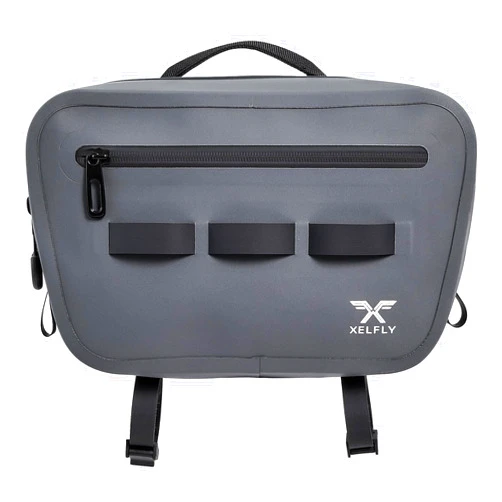 Xelfly Waterproof Fishing Waist Bag with Rod Holder, Padded Waist Straps & Gear Loops - Submersible Zipper, Rugged Top Handle, Adjustable Attachments (Gray)