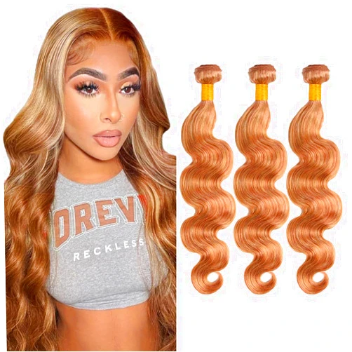 MAMART Light Brown Body Wave Human Hair Bundles P27/30 Highlight Honey Blonde Silky Soft Remy Hair Weave 14 16 18 Inch